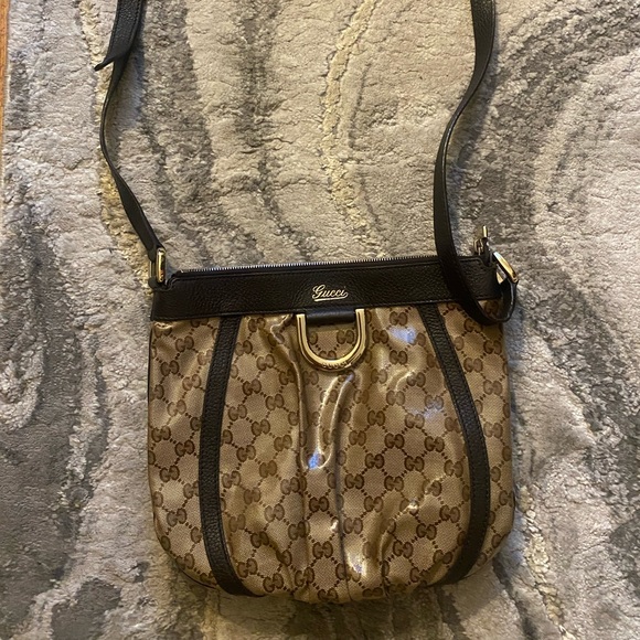 Gucci Handbags - Gucci Beige/Brown Guccissima Patent Leather Abbey D-Ring Crossbody Bag
